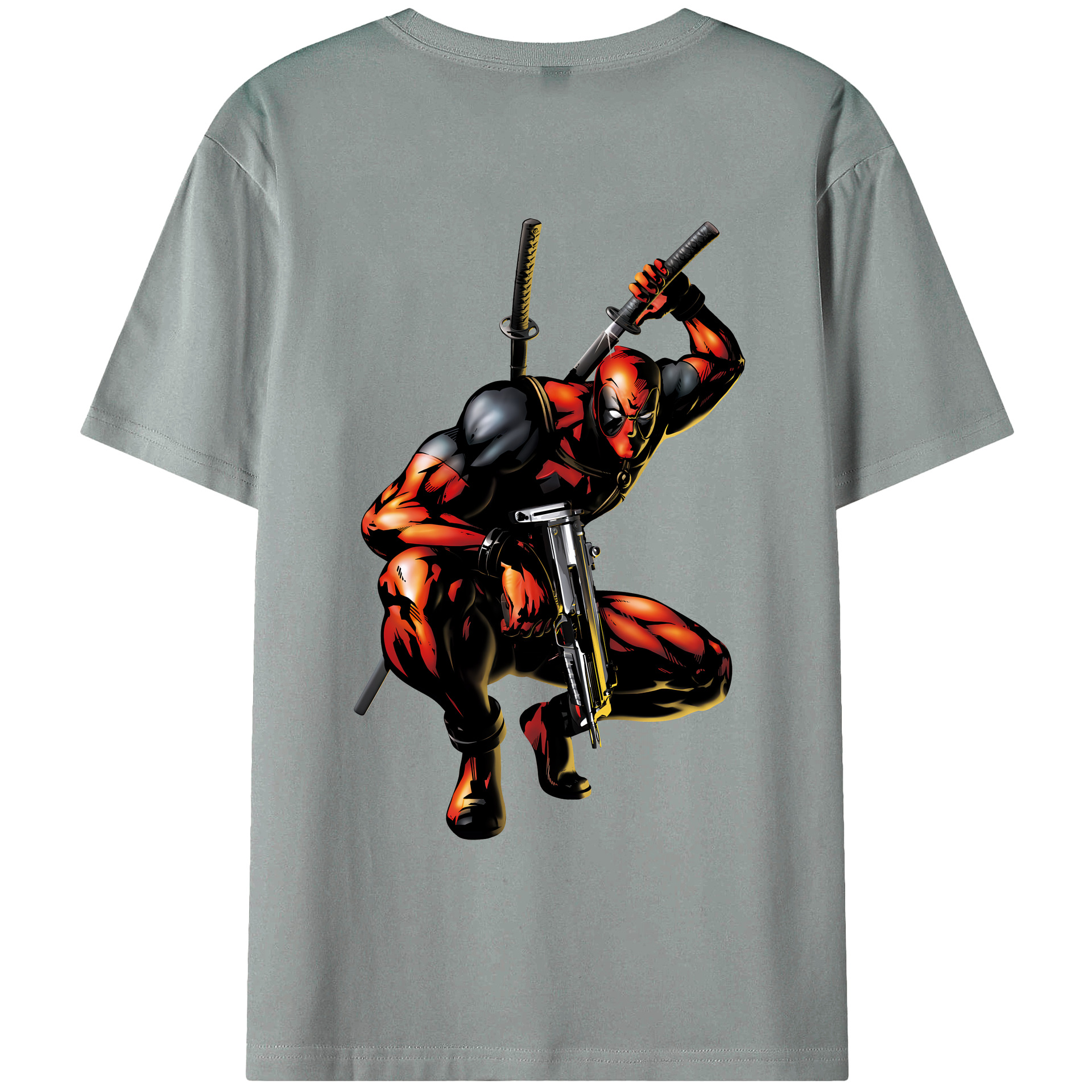 （画像用） Deadpool デッドプール 綿100％ メンズ半袖Tシャツ（バックプリント） 通気性